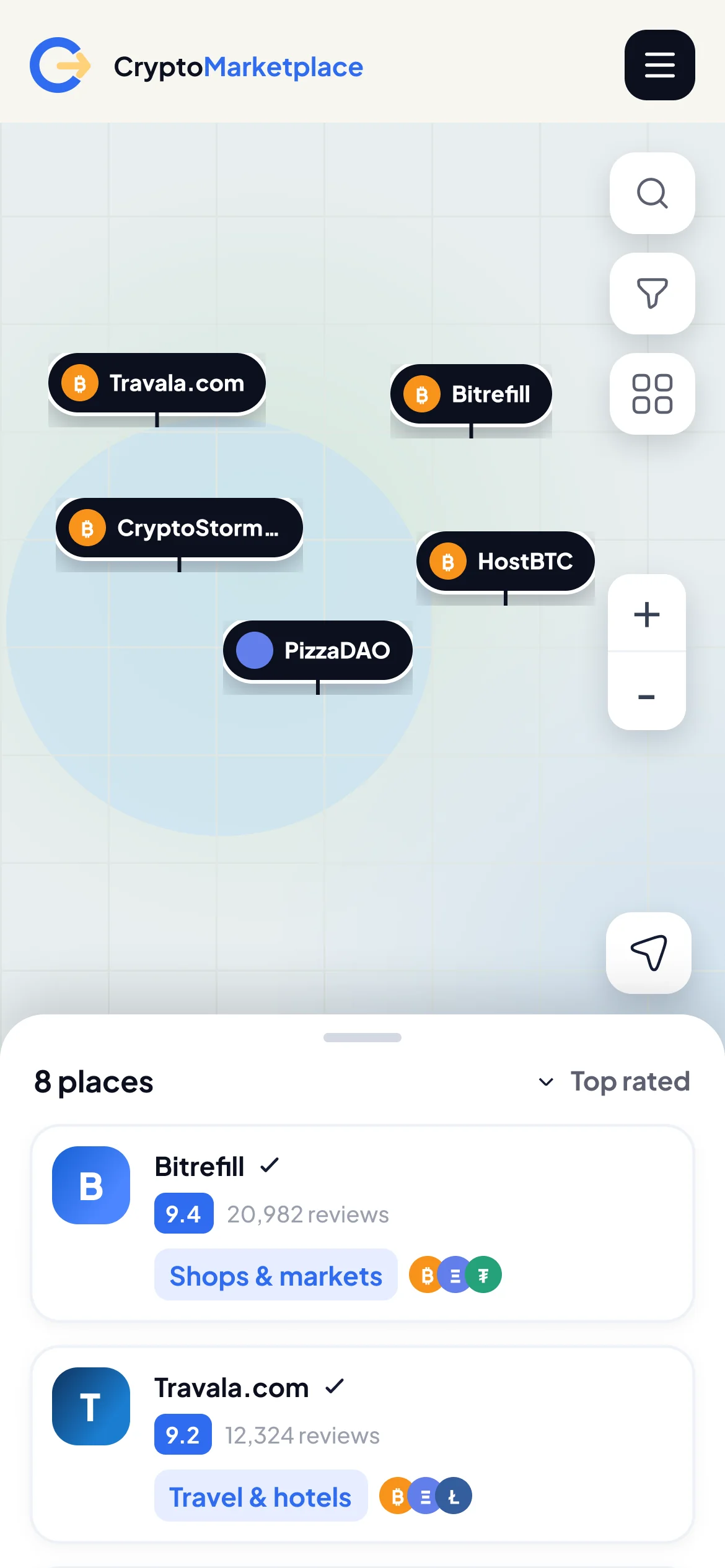 Карта на mobile — места
